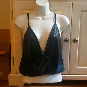 Boohoo Designer Gray Metallic Low Cut Tank